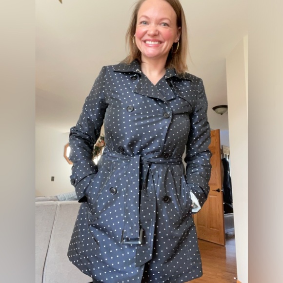 Banana Republic Navy & White S Polka Dot Trench Coat - Picture 2 of 12
